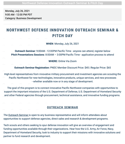 PNDC Northwest Defense Innovation Outreach Seminar